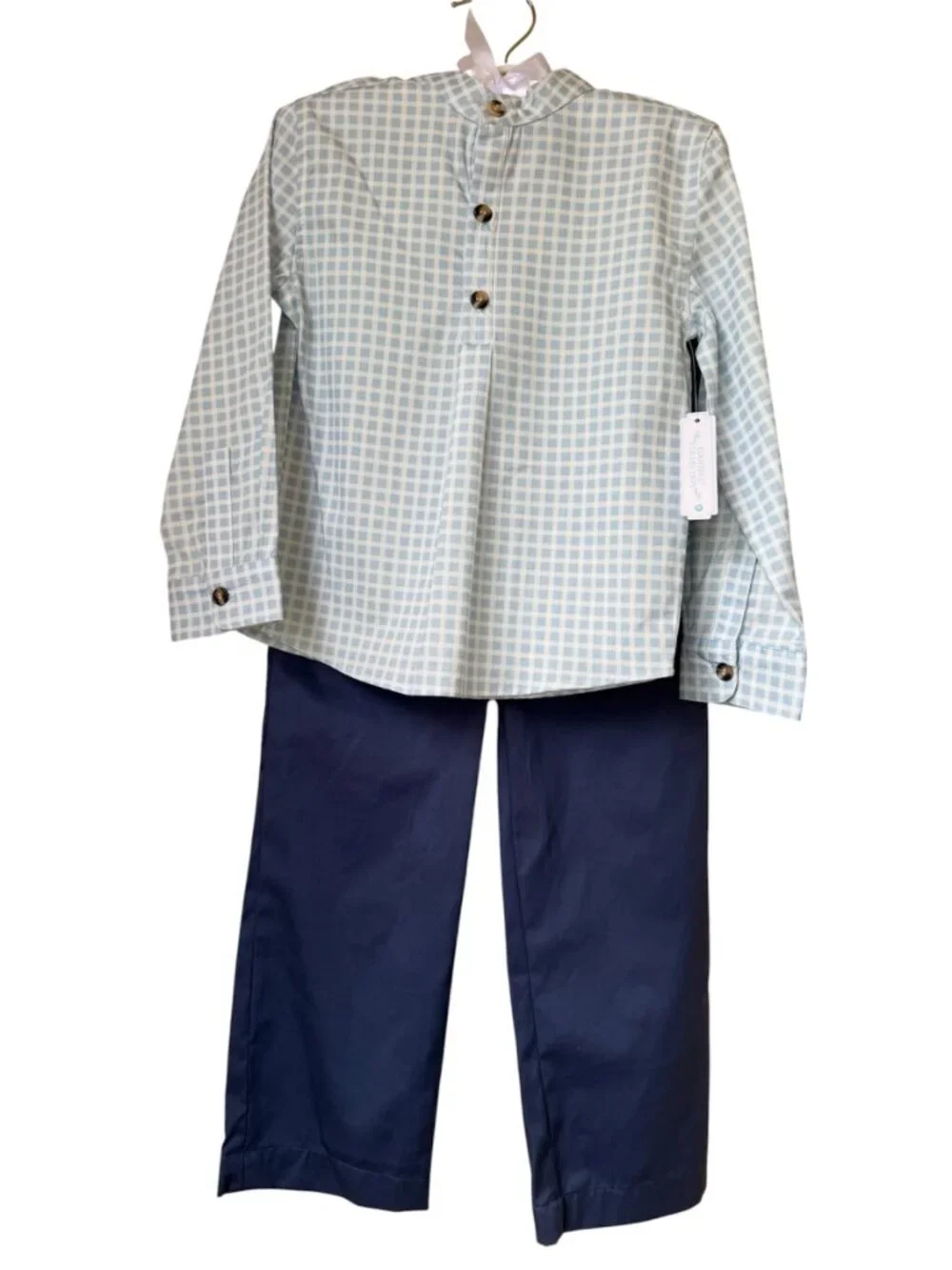 Edgehill Collection Boys Plaid Light Blue Shirt and Pants Set NWT